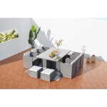 Miami 10 - salon de jardin encastrable 10 places fauteuils et poufs en r�sine tress�e gris et blanc
