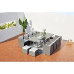 Miami 12 - salon de jardin encastrable 12 places fauteuils et poufs en r�sine tress�e gris et blanc