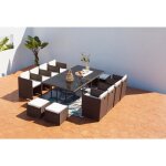 Miami 12 marron / blanc : salon encastrable 12 personnes en rsine tresse marron poly rotin