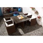 Miami - salon de jardin encastrable 4 personnes en r�sine tress�e marron / blanc