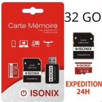 Micro sd - isonix - 32 go - classe 10 - adaptateur inclus - compatible smartphones et appareils photo ...