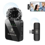 Microphone cravate sans fil 2. 4g avec r�cepteur type - c pour t�l�phone android noir