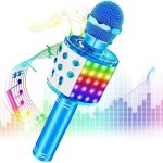 Microphone karaoke sans fil - ac / dc - bluetooth portable avec led lumire disco - bleu - batterie - ...