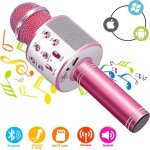 Microphone karaoke - sans fil - rose - bluetooth 10m - batterie 1800ma - r�duction de bruit