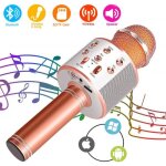 Microphone karaoke sans fil - karaok� bluetooth portable pour enfants / adultes - rose - batterie rechargeable ...