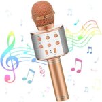 Microphone sans fil karaok - or rose - bluetooth - pour enfants 3 - 12 ans - cadeau idal