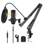 Microphone studio � condensateur kit complet avec bras suspension carte son usb noir