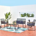 Mihata salon jardin bas noir bois