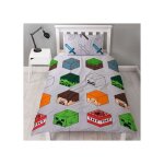 Minecraft parure de lit r�versible 140x200 cm - housse de couette + taie 60x70 cm (pixel gris)