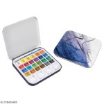 Palette daquarelle - daler rowney - mini bote de voyage - 24 couleurs - pinceau inclus - pratique et ...
