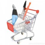 Mini chariot de supermarch� - orange - 115 x 115 x 80 mm - plastique et m�tal - bureau - d�coratif