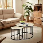 Mipan. table basse salon - d60 / 40 cm - table basse salon - table basse gigogne (blanc + noir) - max:50kg ...