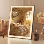 Miroir de courtoisie de table � �clairage led 3 modes de gradation 30 x 25cm avec loupe 10xcommande tactilenoi ...