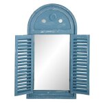 Miroir de jardin en bois naturel avec volets mobiles louvre - bleu patiné - h 75 cm Miroir de jardin en bois naturel avec volets mobiles louvre - bleu patiné - h 75 cm