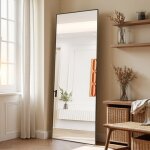 Miroir grand format - 177x77cm - verre tremp� - cadre aluminium noir - installation murale ou sur pied ...