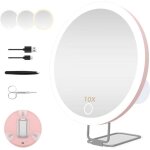 Miroir grossissant 10x 3 modes de gradation miroir de maquillage rechargeable avec ventouse et support ...