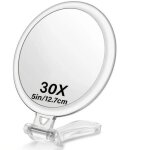 Miroir grossissant x 30 double face miroir pliable avec poign�e miroir de maquillage � main de coiffeurs ...