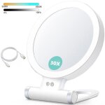 Miroir maquillage 1x / 30x double face led miroir grossissant pliable �clairage 3 couleurs portable et ...