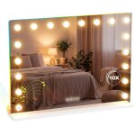 Miroir maquillage hollywood - homcom - 18 ampoules led dimmables lumi�re rgb haut - parleur bluetooth ...