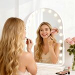 Miroir de maquillage led 50x70 cm - miroir grossissant 10x - �clairage � 17 led r�glable - base pivotante ...