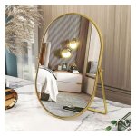Miroir de maquillage ovale dor� cadre en m�tal ? portable simple face r�glable ? convient pour coiffeuse ...