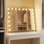 Miroir de maquillage avec ports de charge 18 ampoules miroir grossissant 80 x 60 cm blanc