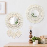 Miroir mural 2pcs miroir  franges en macram boho avec pendentif en plumes de perles de bois miroir ...