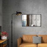 Miroir mural - akozon - verri�re - 109 x 69 cm - cadre m�tal noir - 4 crochets