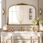 Miroir mural baroque vintage 90�67 cm (miroir ovale arqu� avec cadre dor� incassable pour salon couloir ...