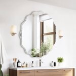 Miroir mural d�coratif - estampille - 50 cm - vague irr�guli�re - blanc - montage mural - industriel ...