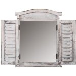 Miroir mural forme fenêtre avec volets 53 par 42 par 5 en bois blanc vieilli Miroir mural forme fenêtre avec volets 53 par 42 par 5 en bois blanc vieilli