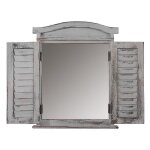 Miroir mural forme fenêtre avec volets 53 par 42 par 5 en bois gris vieilli Miroir mural forme fenêtre avec volets 53 par 42 par 5 en bois gris vieilli