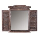 Miroir mural forme fenêtre avec volets 53 par 42 par 5 en bois marron vieilli Miroir mural forme fenêtre avec volets 53 par 42 par 5 en bois marron vieilli