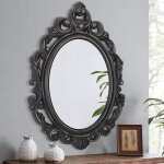 Miroir mural ovale en bois sculpt� - estampille - style baroque - 60x40 cm - sombre - vintage - facile ...