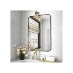 Miroir mural rectangulaire 51x71 cm koonmi ? cadre aluminium noir / dor� nano - verre 3 mm