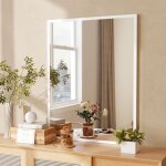 Miroir mural rectangulaire 90 x 70 cm cadre en bois blanc id�al pour la salle de bain salon ou chambre ...