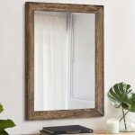 Miroir mural rectangulaire en bois - estampille - 40x30 cm - marron - style rustique - montage mural ...