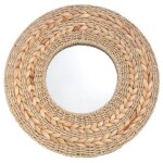 Miroir mural rond en jonc de mer tress� style boh�me naturel diam�tre 45cm d�coration beige