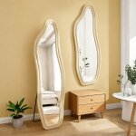 Miroir mural miroir sur pied 140 x 45 cm - cadre en velours - miroir vague - forme irr�guli�re - grand ...