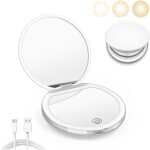 Miroir de poche avec anneau lumineux led c�ble de chargement usb grossissement x2 r�versible pliable ...