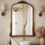 Miroir de salle de bain vintage arqu� 61�81 cm (design baroque avec cadre en bois brun pour lavabo et ...