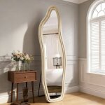 Miroir de sol ou mural pleine longueur 160x50 cm avec cadre ondul� en velours pour chambre et entr�e ...