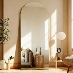 Miroir sur pied 177x77 cm - mural - rectangulaire - arrondi - cadre en aluminium - avec support pour ...