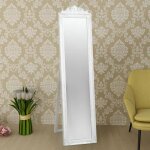 Miroir sur pied - jin - style baroque - 160 x 40 cm - bois et verre - blanc Miroir sur pied - jin - style baroque - 160 x 40 cm - bois et verre - blanc