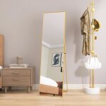 Miroir sur pied - dreammespace - hd grand - m�tal - dor� - 140x40cm