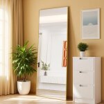 Miroir sur pied - rectangulaire - 164x54 cm - noir / dor� - miroir en argent hd