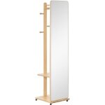 Miroir sur pied avec roulettes - portant 4 patres tagre mdf aspect bois clair 40x44x170cm beige