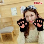 Mitaines sans doigts en peluche femme motif patte de chat noir - chaudes et courtes