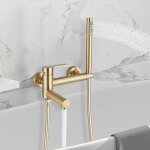 Mitigeur baignoire mural dor� bross� robinet avec douchette baignoire bec rotatif � 90� acier inoxydable ...