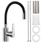 Mitigeur �vier bec flexible - robinet cuisine noir pivotant 360�